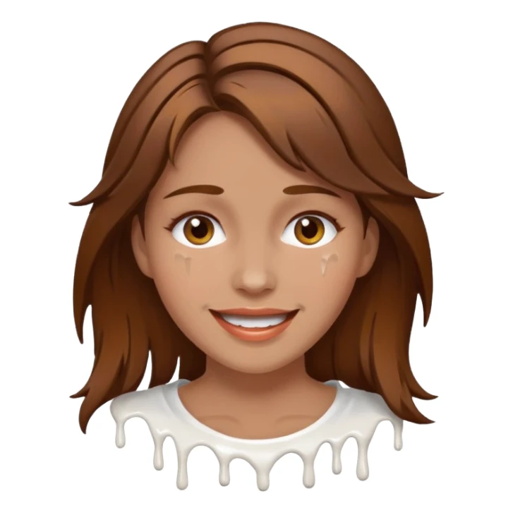 Brown Hair Woman , white paint , drip, face, happy sticker