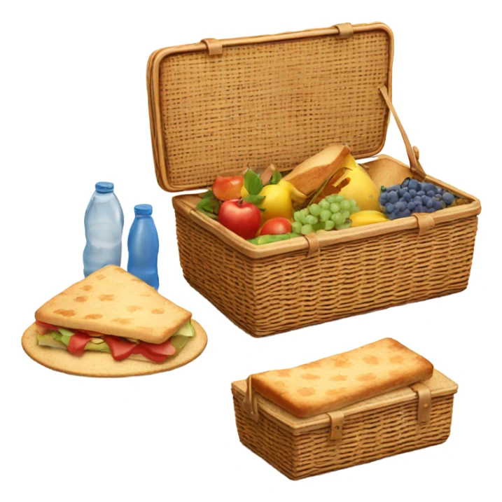 Realistic isolated picnic basket with one side of the lid up. sticker