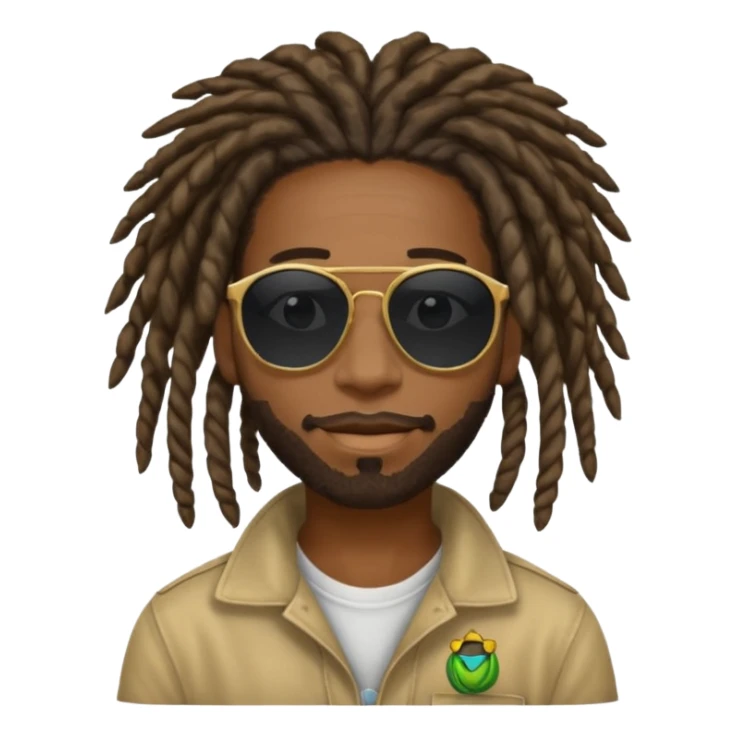 a black african guy with dreadlocks, wearing black sunglasses and aura farming emoji sticker