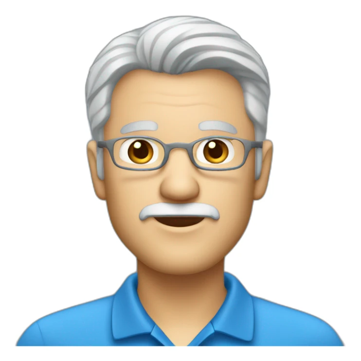 senior gray haired software engineer with goatee, blue eyes wearing a polo shirt.  sticker
