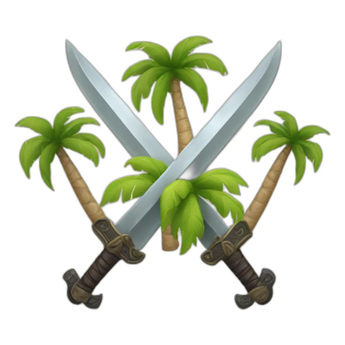 two crossed swords with a palm tree in the middle sticker