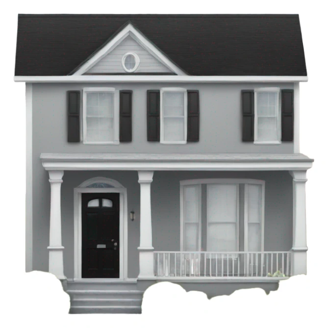 Grey 2 story house white trim black front door sticker