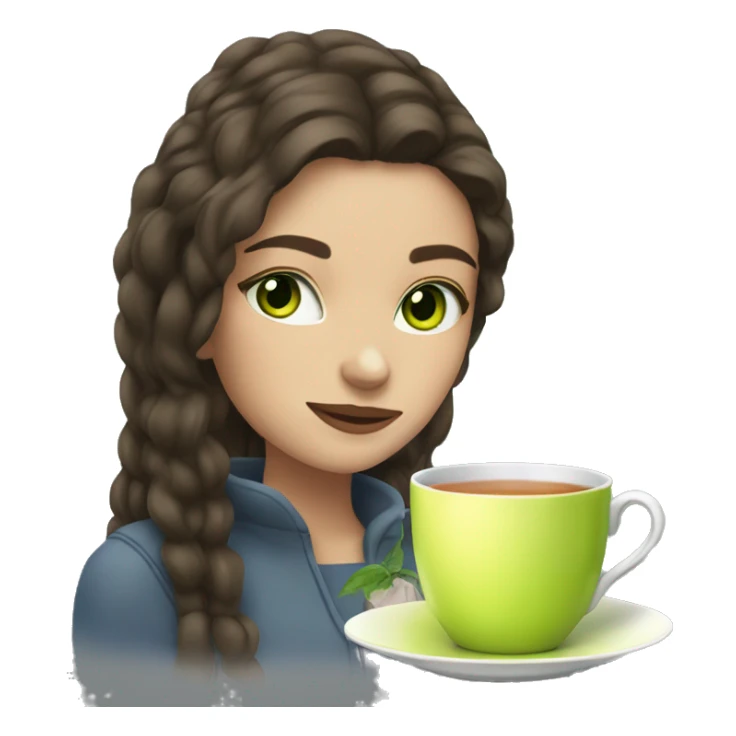 Girl sipping tea with brunette hair and green eyes  sticker