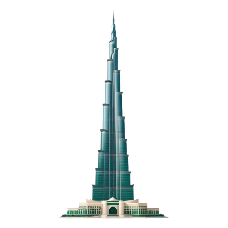 Burj Khalifa, white with dark green details, modern minimalism, emoji style sticker