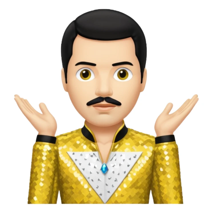 Freddie Mercury with black hair, yellow sequin outfit sticker