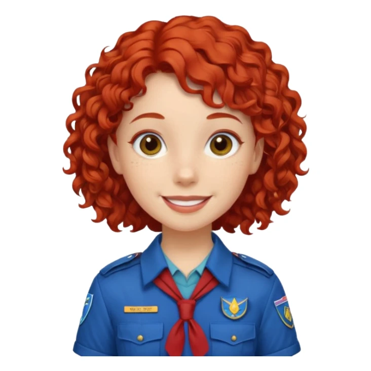 scout girl with blue scout uniform, red curly haired sticker