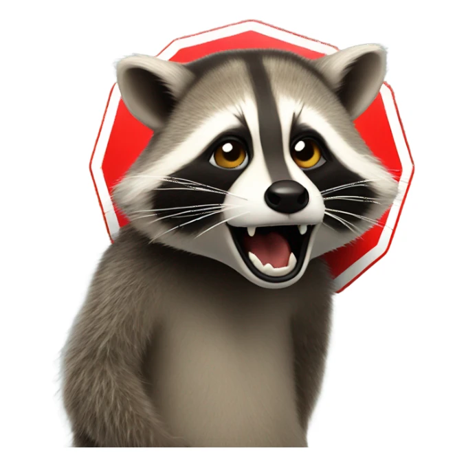 Raccoon eating a stop sign sticker