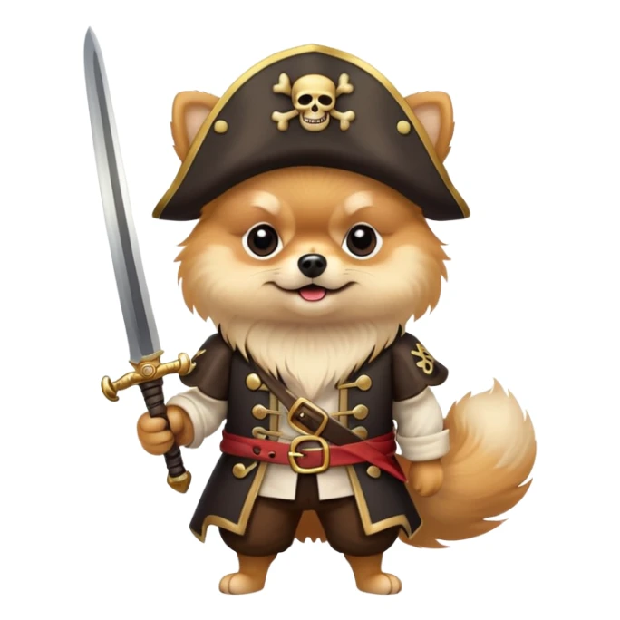 Dangerous handsome Pomeranian pirate holds a sword sticker