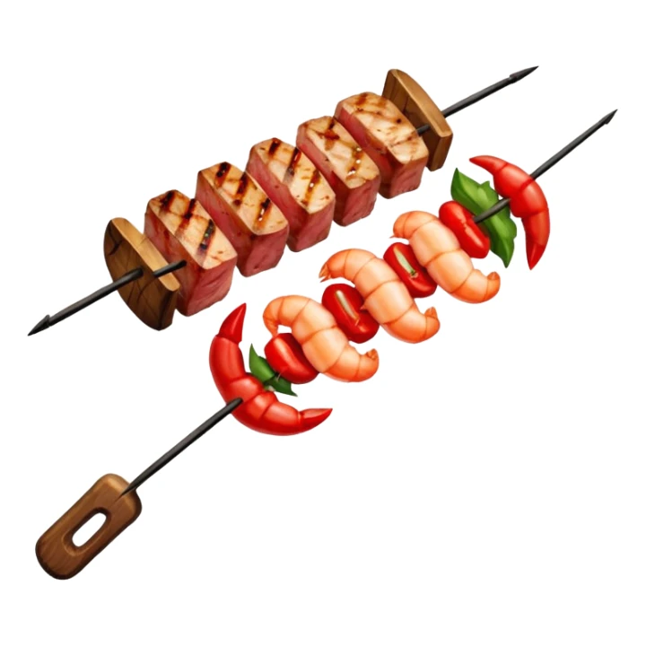 Shrimp, bell peppers, steak on a skewer sticker