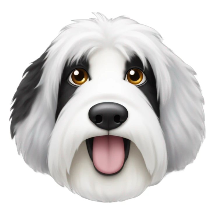 Very fluffy and full Half white half black old English sheepdog face where left half is white. EYE SECTION OF FACE SHOULD BE HALF AND HALF DOWN THE MIDDLE. YOU KEEP MESSING THIS UP! Read instructions carefully sticker