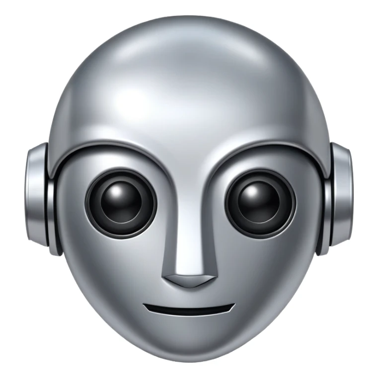 polished minimalistic perfectly round steel robot face, simple clean design sticker