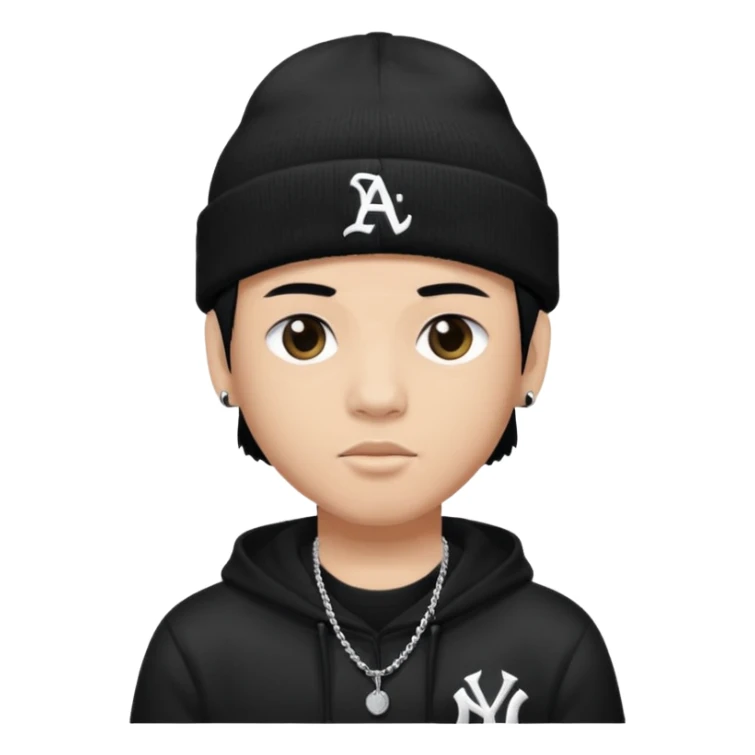 rapper da trắng full đen có mũ len hãng MLB
 sticker