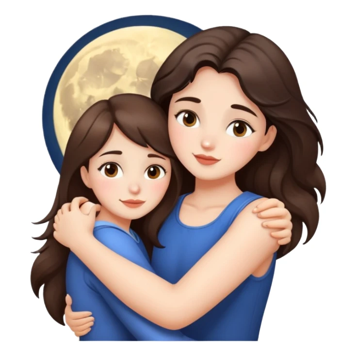 Brunette girl hugging the moon sticker