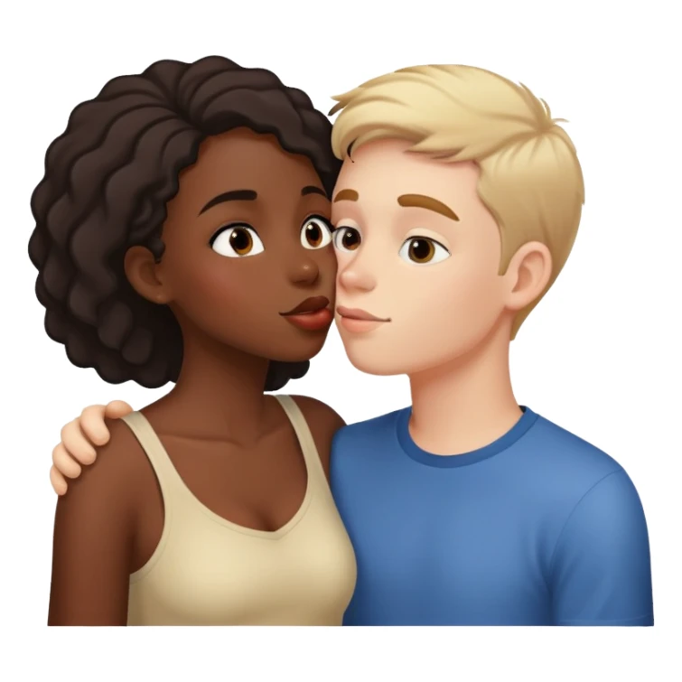 black girl and white boy sharing a friendly kiss on the cheek sticker