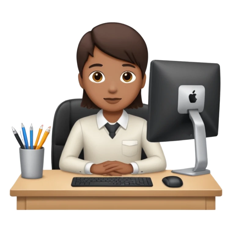 one employee sitting in front of the desk sticker