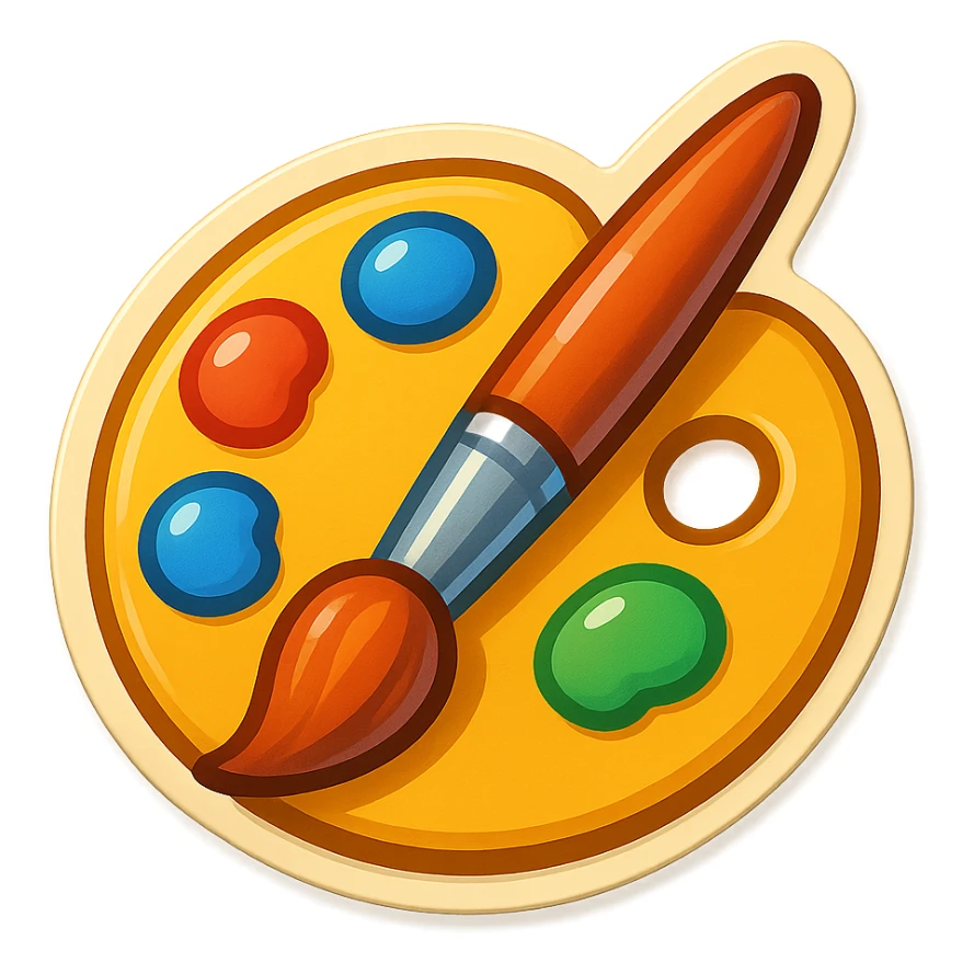 emoji style sticker of a painted palette and brush sticker