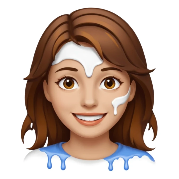 Brown Hair Woman , white paint , drip, face, happy sticker