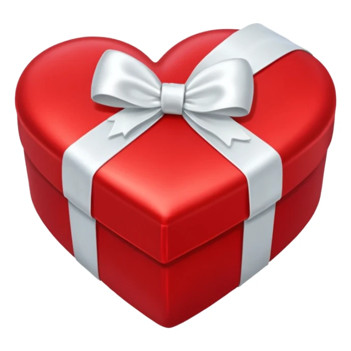 A red heart-shaped gift with a white bow sticker