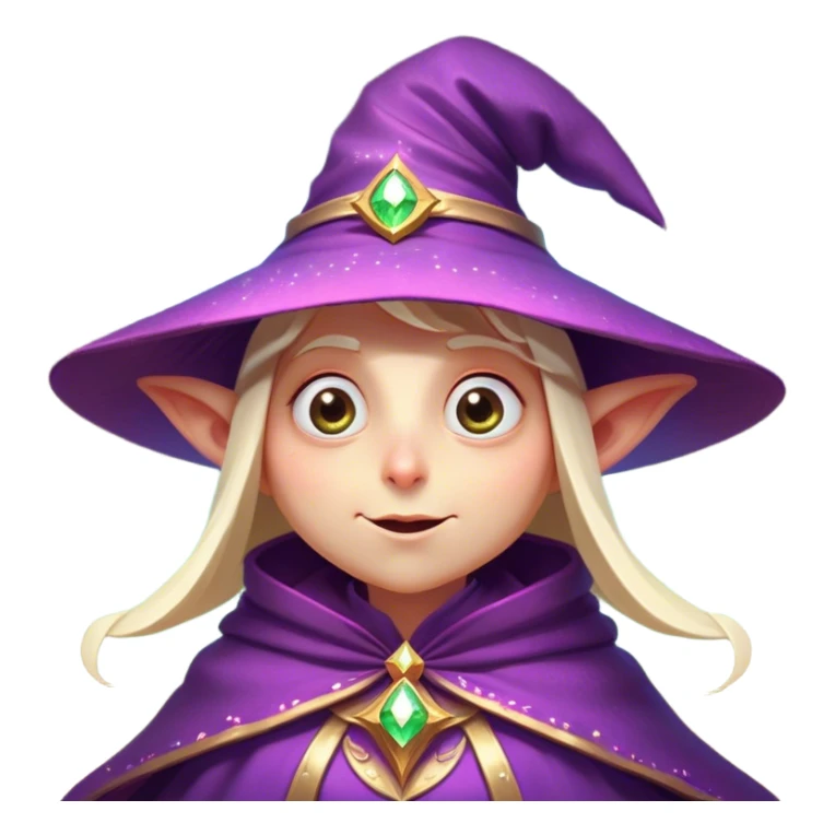 Clash of Clans aesthetic Comical Mage Portrait Emoji, Head tilted dramatically with an exaggerated, fun expression and wide, comically expressive eyes beneath an oversized hat, featuring a quirky, compact robed form with animated magical sparkles and natural skin tone, Simplified yet hilariously expressive features, highly detailed, glowing with a slightly sassy enchanted glow, high shine, dramatic yet playful, stylized with an air of cheeky arcane mischief, soft glowing outline, capturing the essence of a meme-worthy mage who conjures laughter in epic quests! sticker
