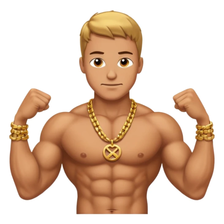 smug muscular shirtless german flexing with gold chain sticker