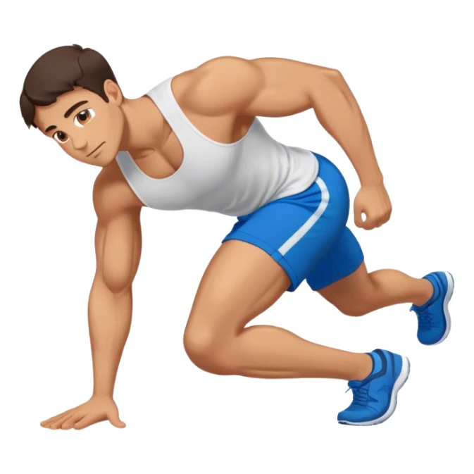 brunette buff man with blue shorts doing plank exercise sticker