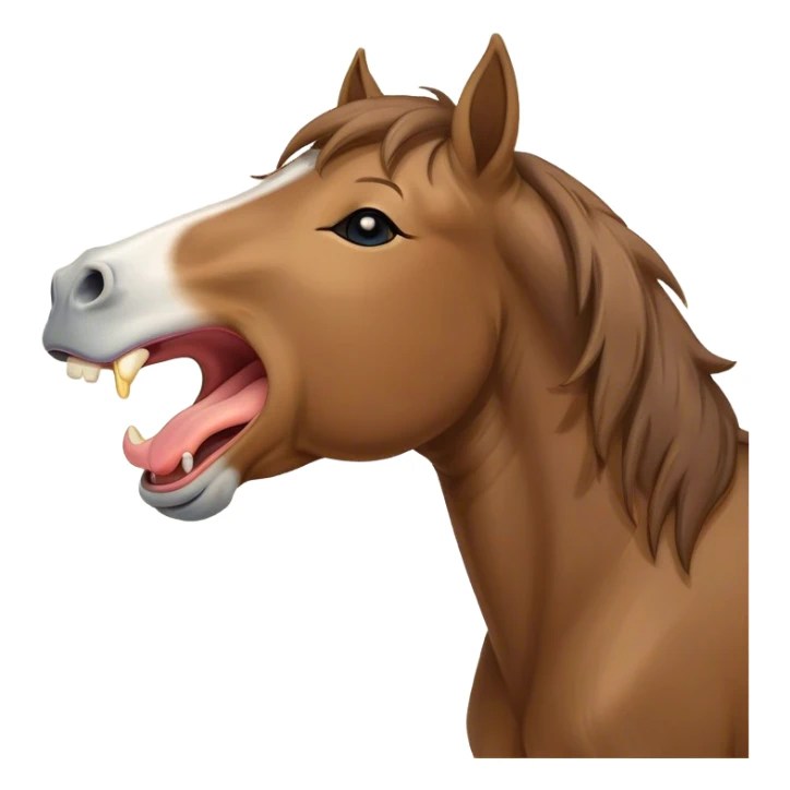Cinematic Cute Yawning Brown Welsh Pony Portrait Emoji, Head tilted slightly with a dramatic, wide-open yawn, showcasing a sturdy, brown-colored form with softly drooping ears and sleepy, half-closed eyes, Simplified yet irresistibly adorable features, highly detailed, glowing with a soft, cozy earthy glow, high shine, relaxed yet expressive, stylized with a dash of rustic charm, soft glowing outline, capturing the essence of a drowsy yet affectionate brown Welsh pony that appears ready to stretch and yawn its way off the screen! sticker