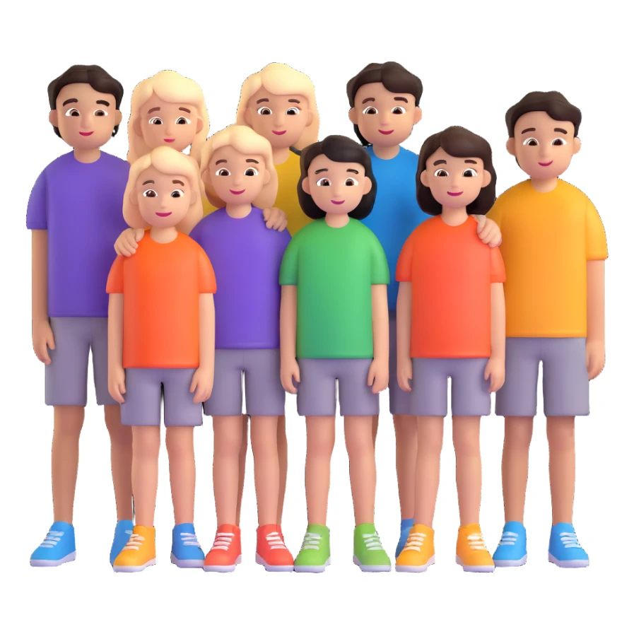 Seven boys and three girls standing together as a group sticker