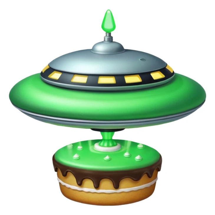 really big ufo flying higher and stealing in a green light very small little cake  sticker