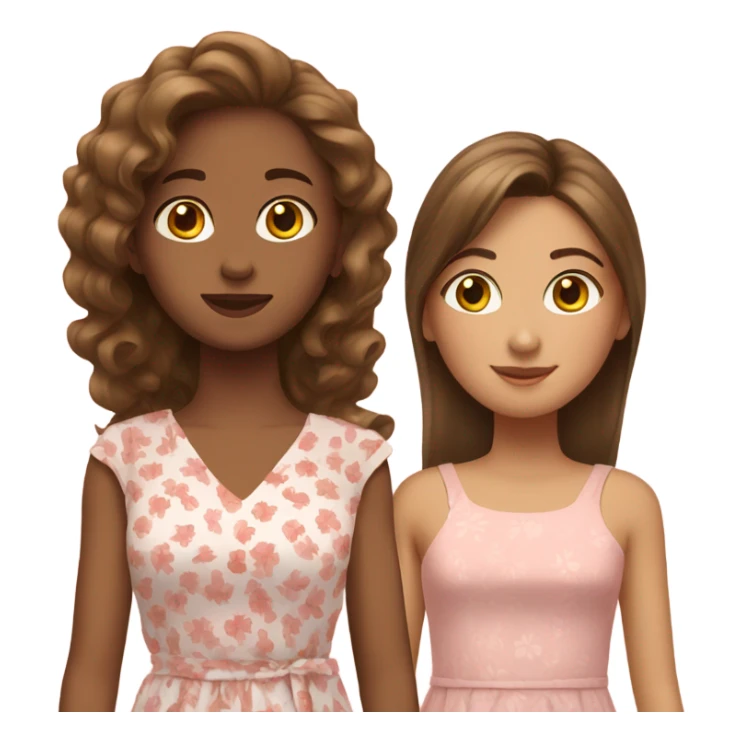 Two girls wearing summer dresses with brown hair sticker