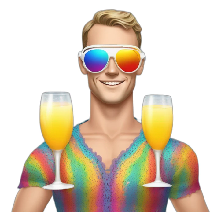 Fancy disco Jonathan Toews wearing rainbow lace shirt and wearing VR glasses and drinking a mimosa sticker