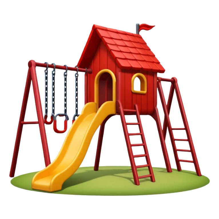 emoji style playground, red roof, one slide, swings, no background sticker