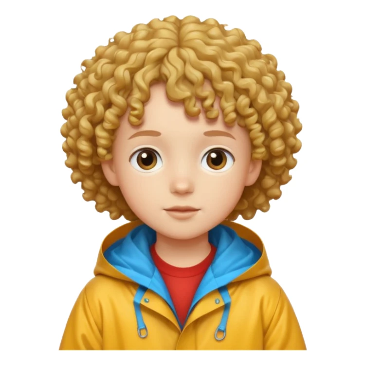 curly hair kid with raincoat sticker