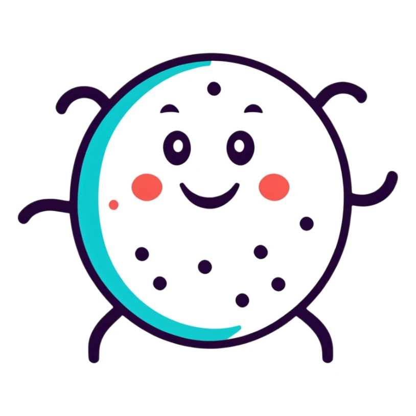 sticker style badge with a smiling face and virus, confetti sticker