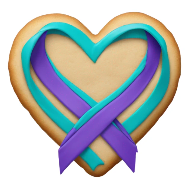 Heart cookie, teal purple suicide awareness ribbon sticker