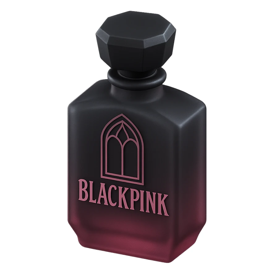 BLACKPINK-inspired gothic perfume bottle, no hearts, elegant and bold, black and pink colors sticker