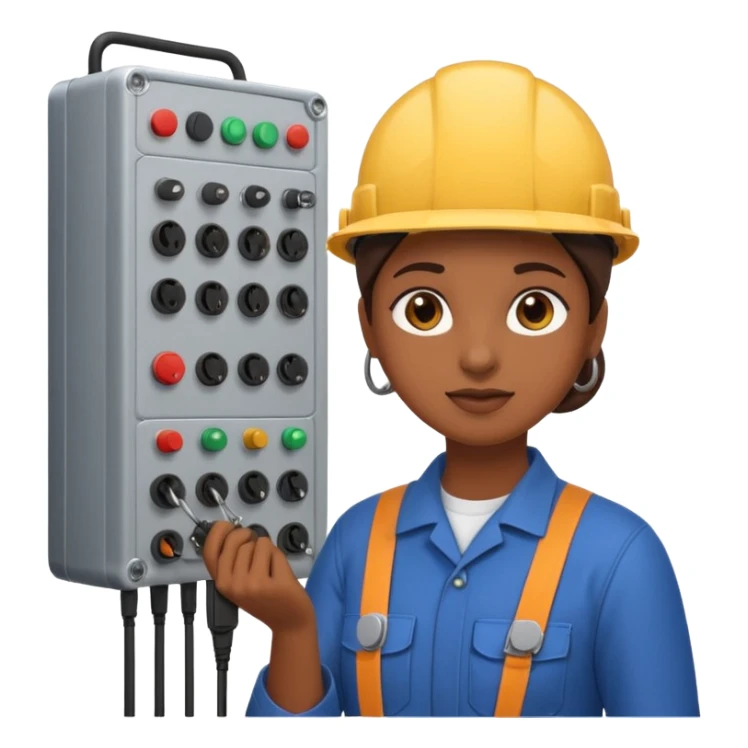 emoji of a brown girl electromechanical technician man adjusting electrical wires,  emoji style, large size sticker