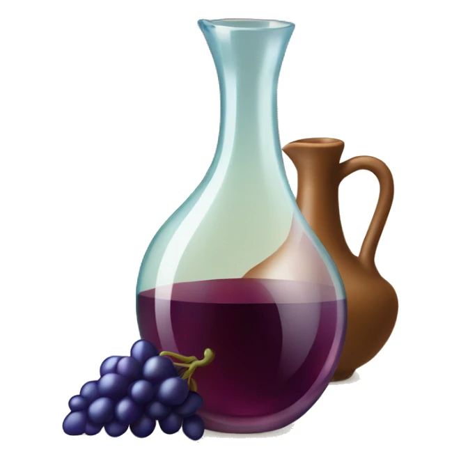 vintage carafe of wine with grape and glass sticker