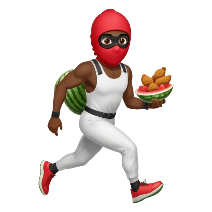Black guy running with a ski mask holding fried chicken and watermelon sticker