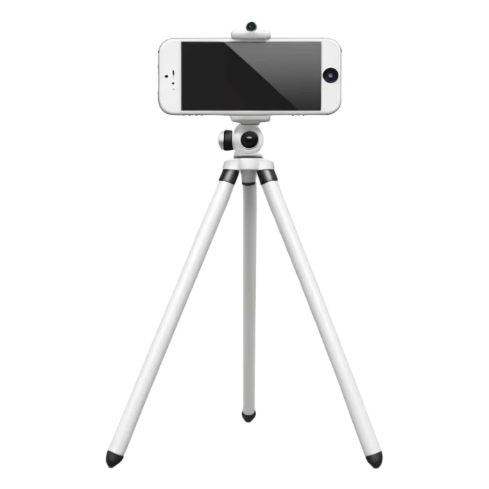 3D Apple-style emoji of a white tripod holding an iPhone 17,
rear view, visible camera lenses,
clean white background, smooth rounded design sticker