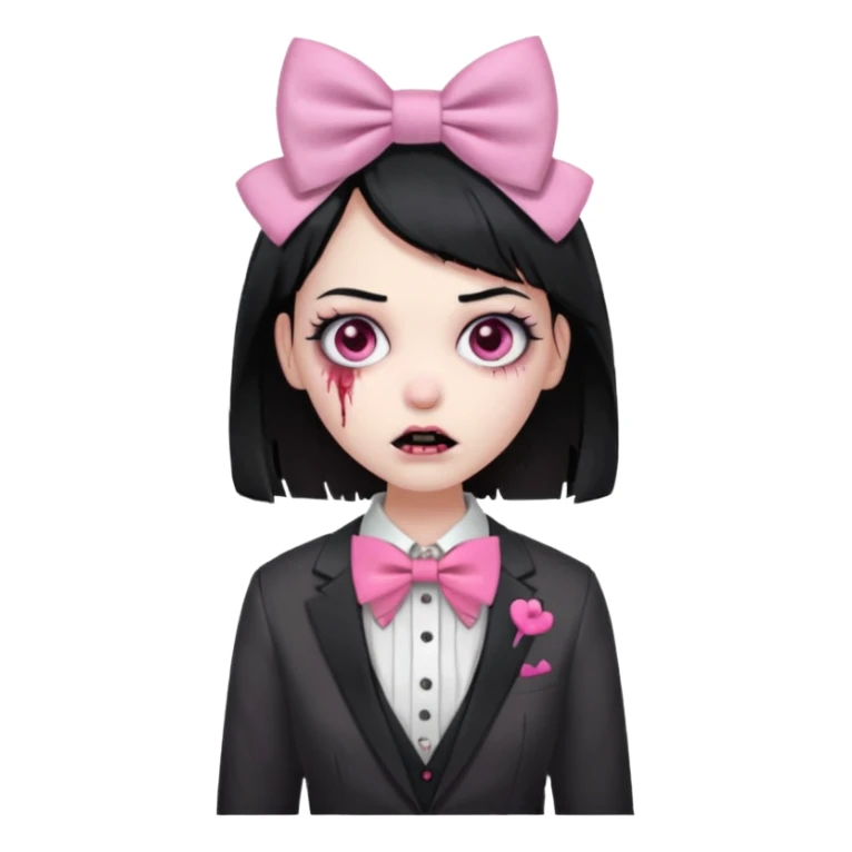 zombie girl,black hair with pink bow tie sticker