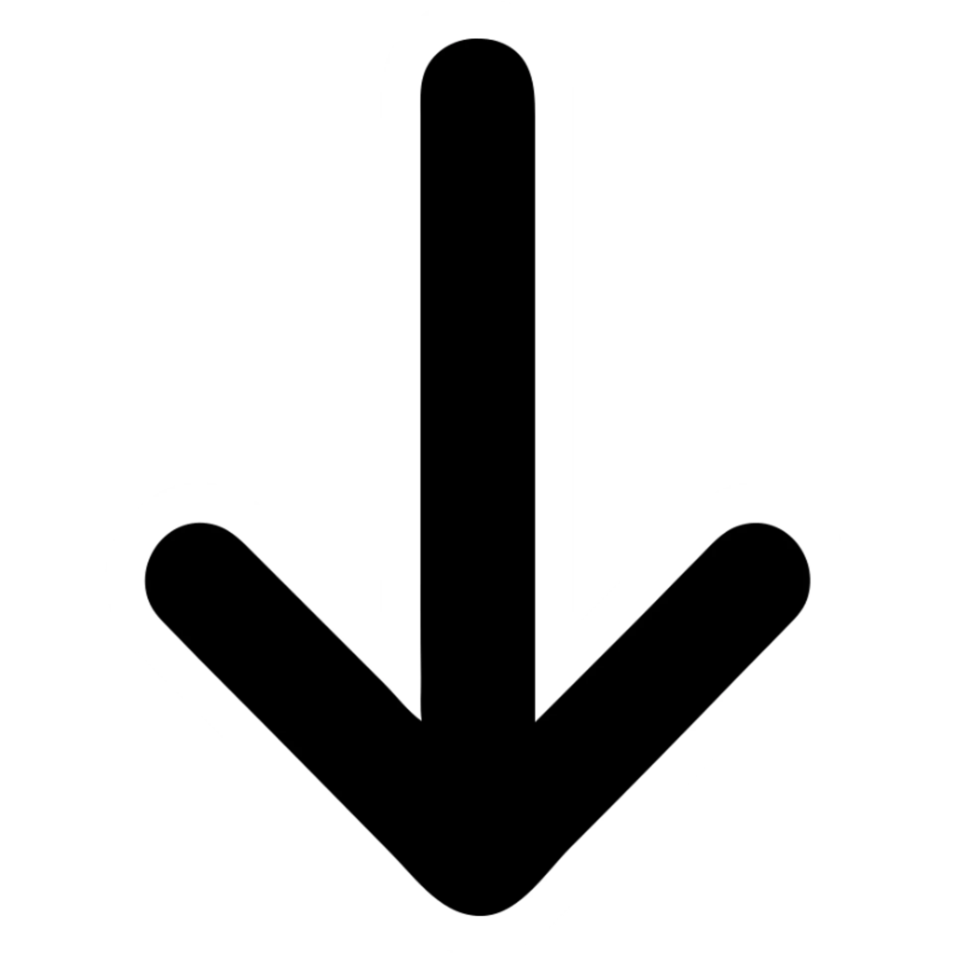 Make the down arrow icon blue, bold and filled, minimal design, no background, transparent background. sticker