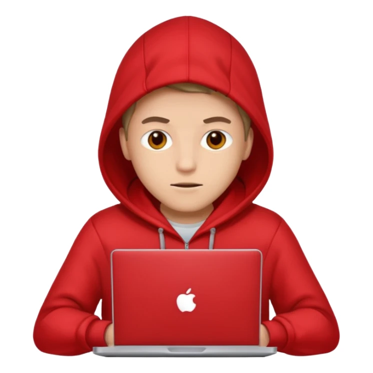 hacker with red hudi and with laptop  sticker