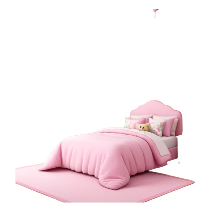 3D rendering realistic still life ultra detailed, HD, 5000x5000 pixels, girls bedroom in girly color scheme. Pale pink walls, with floral curtains,  and many colorful teddy bears sticker