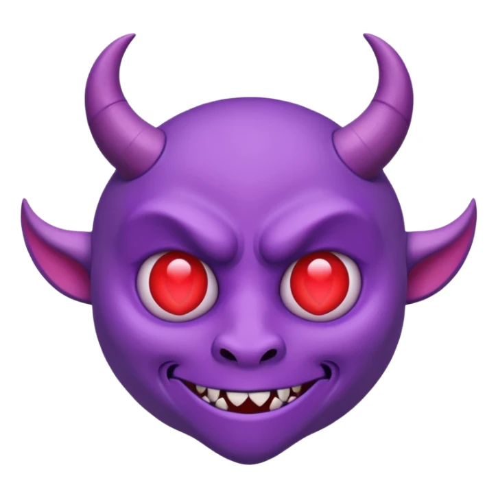 Purple demon emoji with red hearts for eyes,, circular head with horns sticker