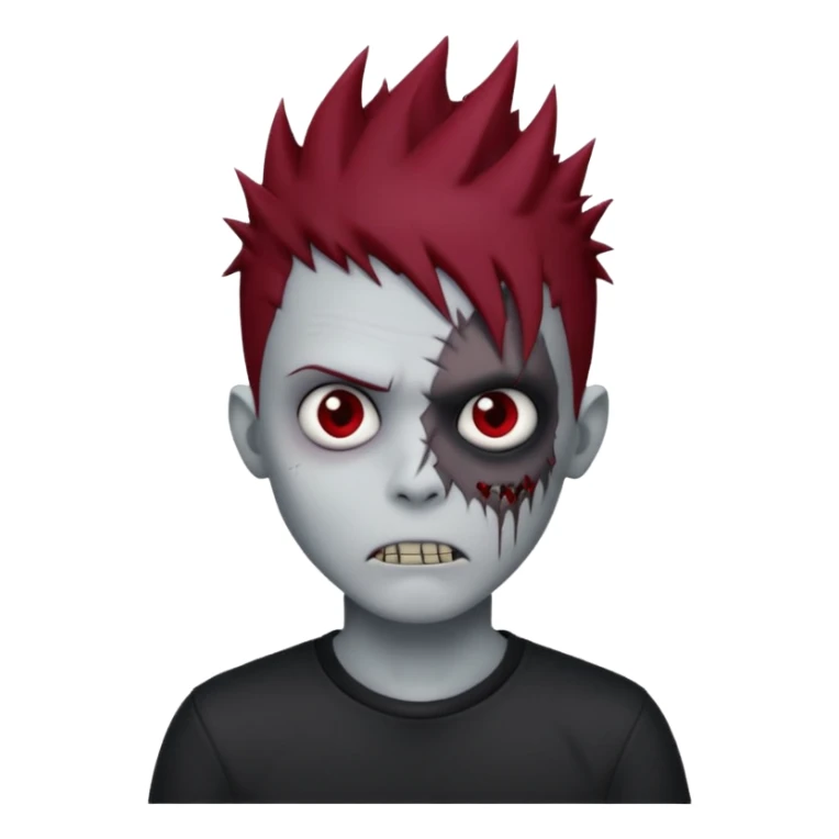 zombie boy with dark red spiky emo hair and black shirt sticker