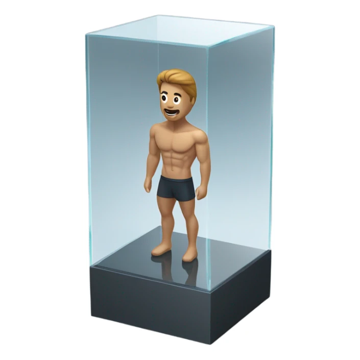 male abs inside a glass cube on a stand isometric view sticker