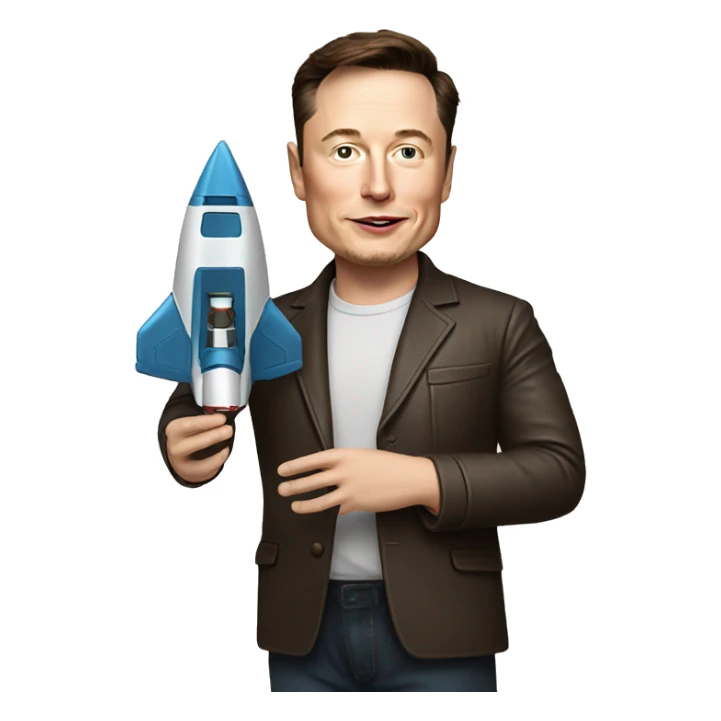 Elon musk holding a mini toy spaceship  sticker
