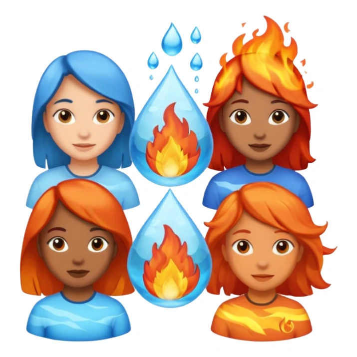Generate 5 girls represented as 5 natural elements one fire , water , sky ,air , water sticker