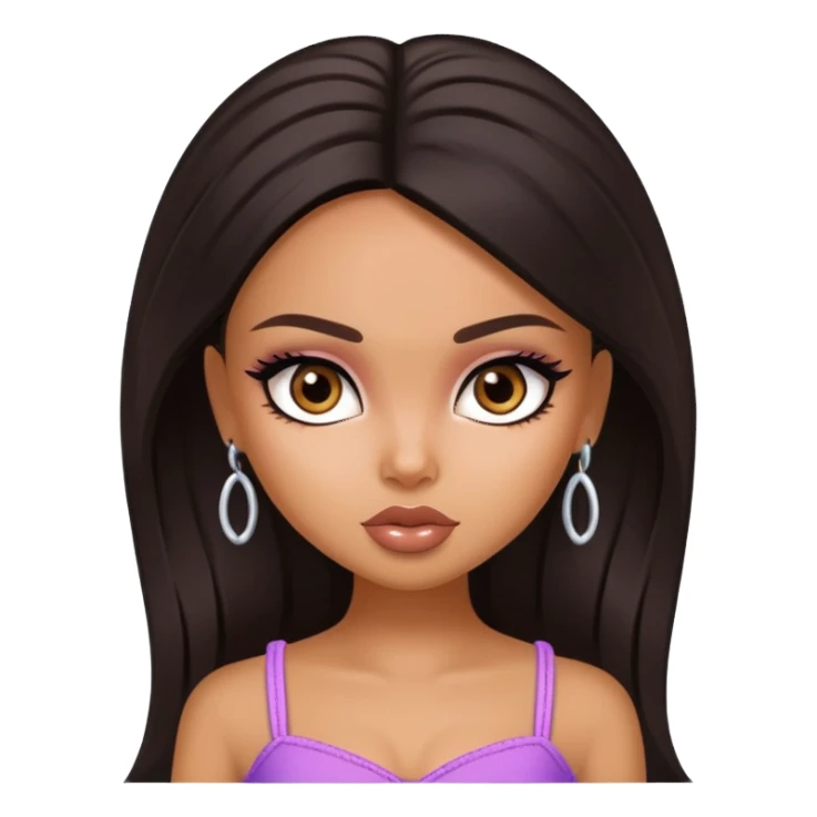 straight dark hair, dark brown eyes, pretty bratz baddie sticker