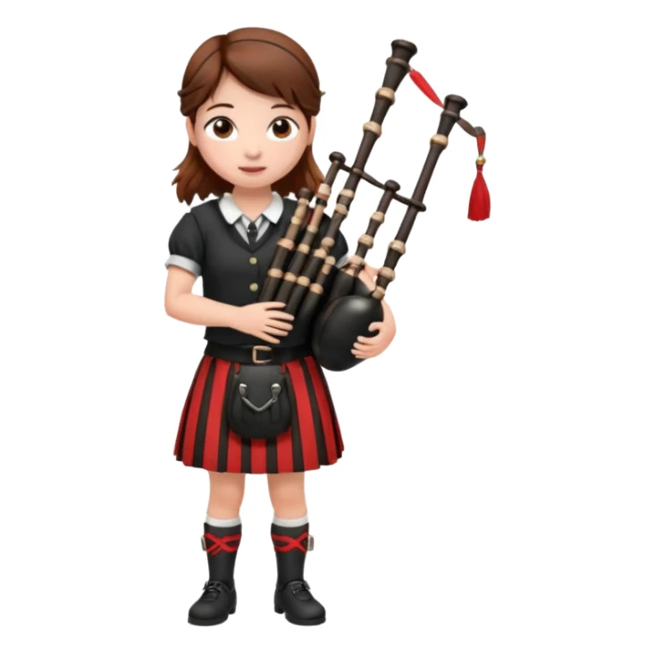 scotch girl playing bagpipe full body red black striped skirt sticker